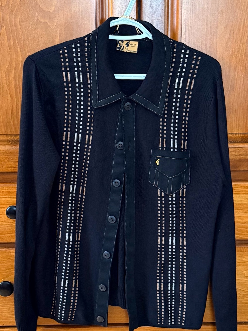 Gabicci Black Knit Button-Up Cardigan/Shirt with Contrast Stitching